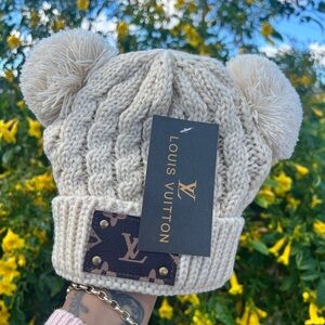 Louis Vuitton Beige Knit Hat with Pom-Poms